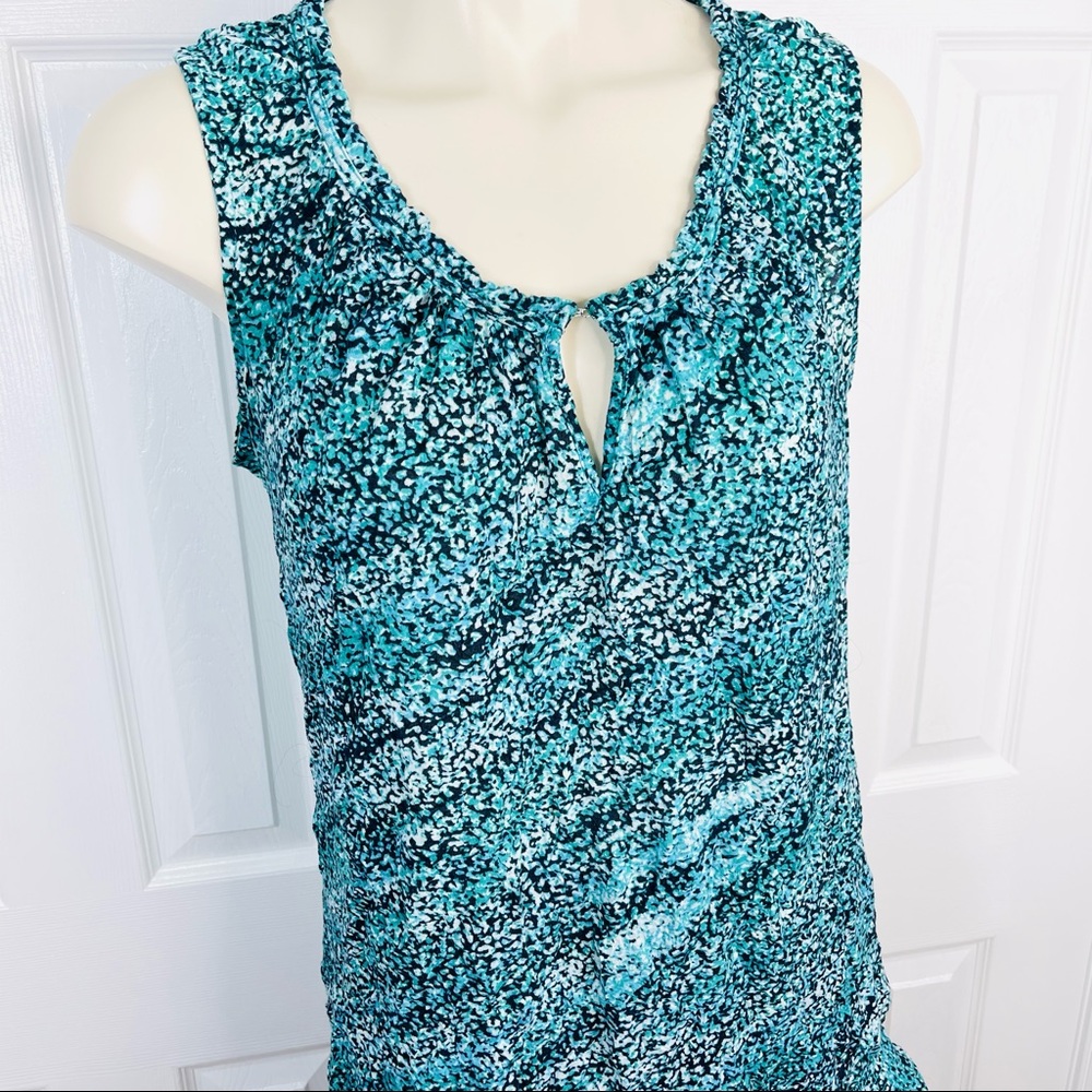 DAISY FUENTES top keyhole front blouse sleeveless blue green speckled top M - Picture 8 of 9